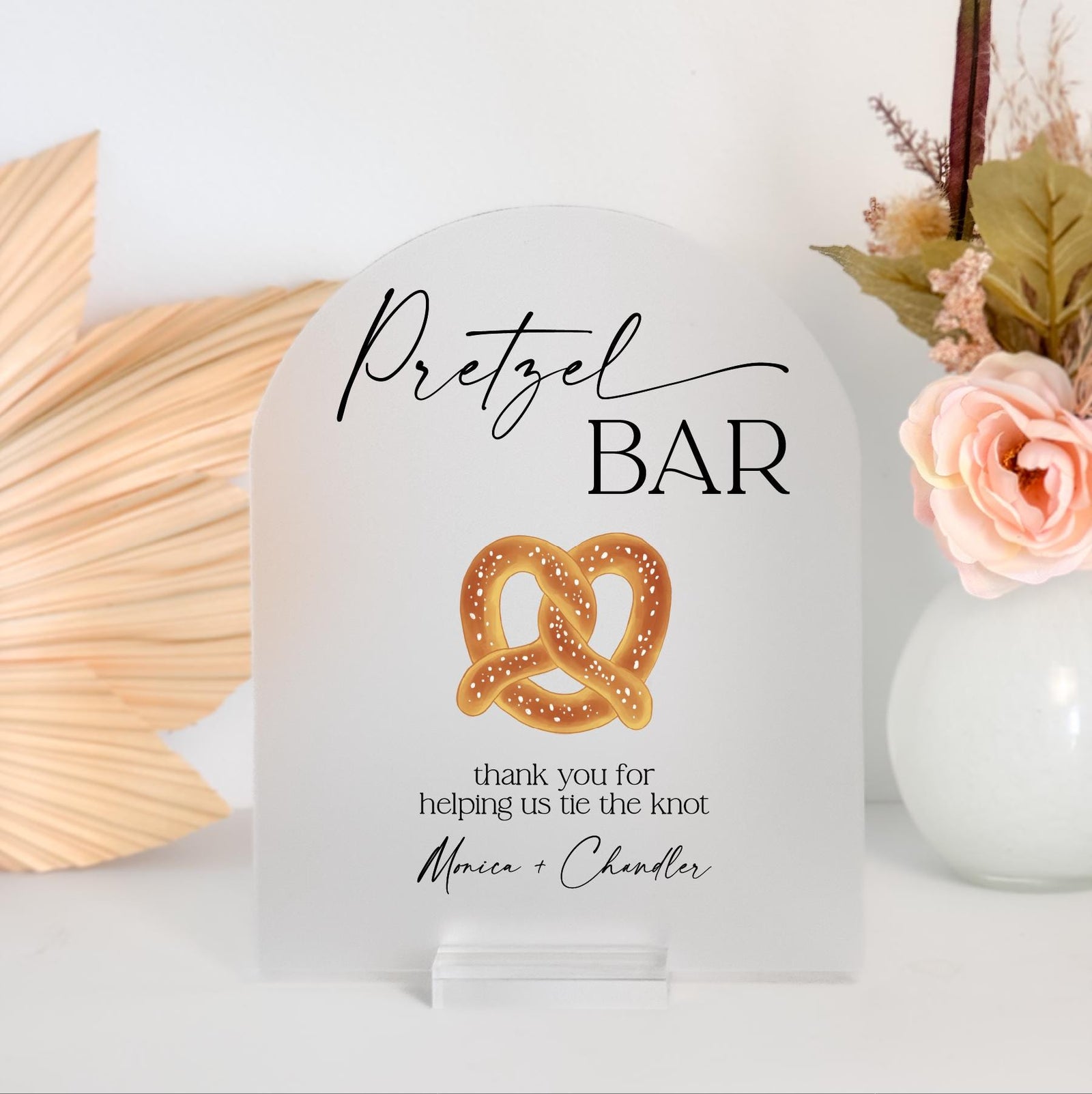 Pretzel Bar Wedding Reception Event Acrylic Sign Food Menu Tie The Knot Bride And Groom Party Decor Bridal Favors Buffet Table Personalized