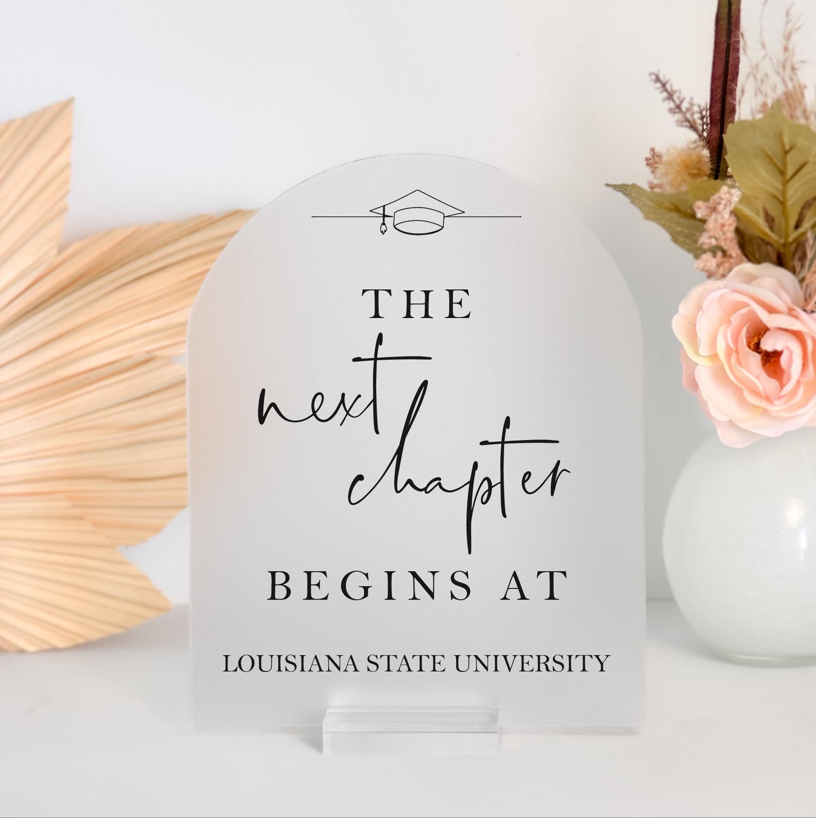 F40-GRD7 Next Chapter Begins Personalized Acrylic Graduation Event Sign Decor Diploma Party Ideas, Class of 2025, College Announcement, Cap + Gown