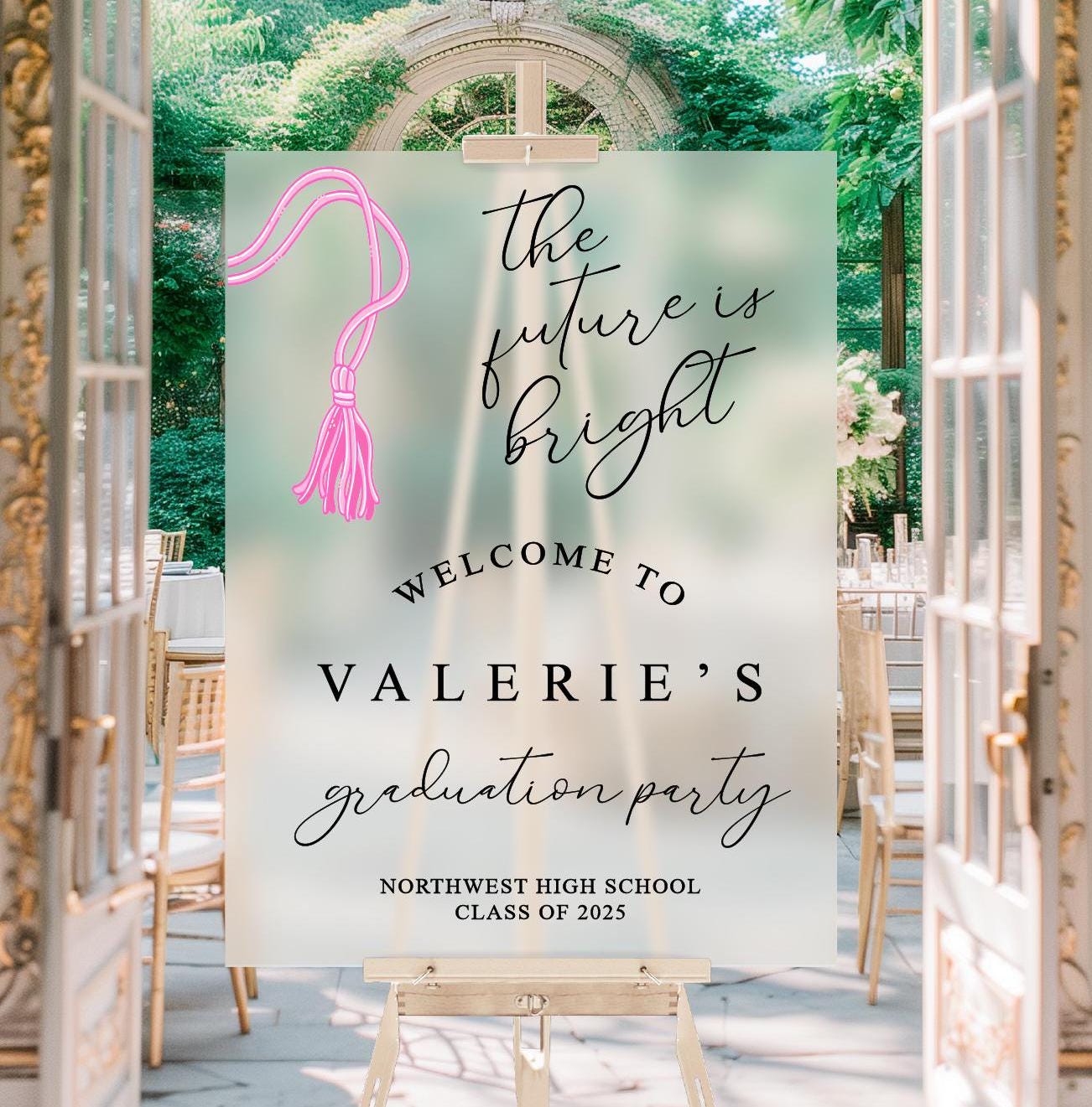 F53-GRD1 Welcome To Personalized Acrylic Graduation Entry Sign Decor, The Future Is Bright Party, Class of 2025, High School Grad Event, Cap + Gown