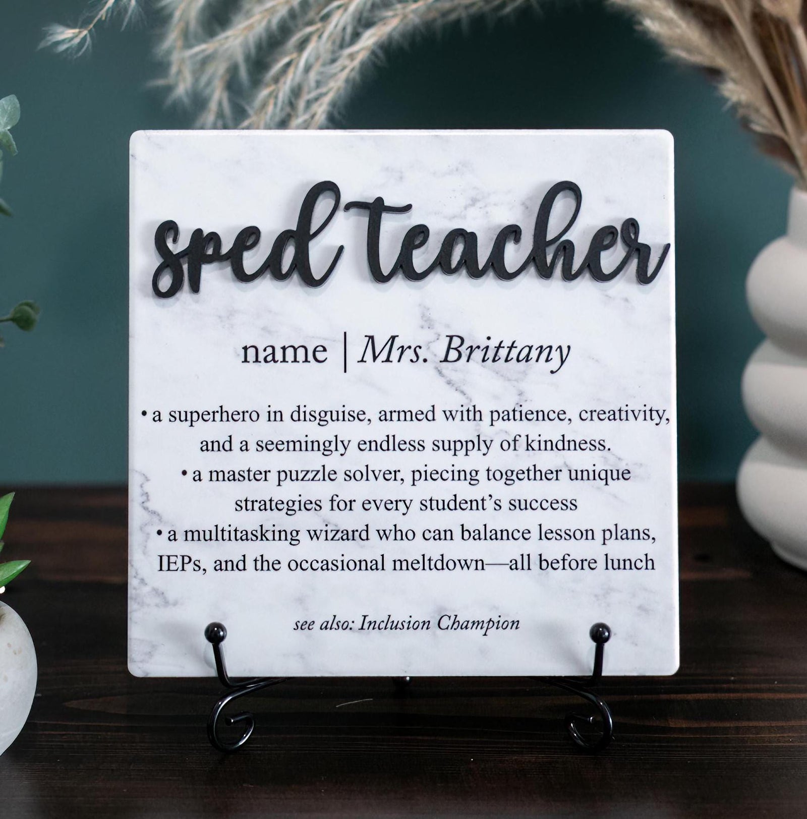 TP-3DSPED 3D SPED Teacher Ceramic Tile Plaque Gift, Personalized Thank You Present from Students; Staff Gifts; Retirement 2024; Special Education