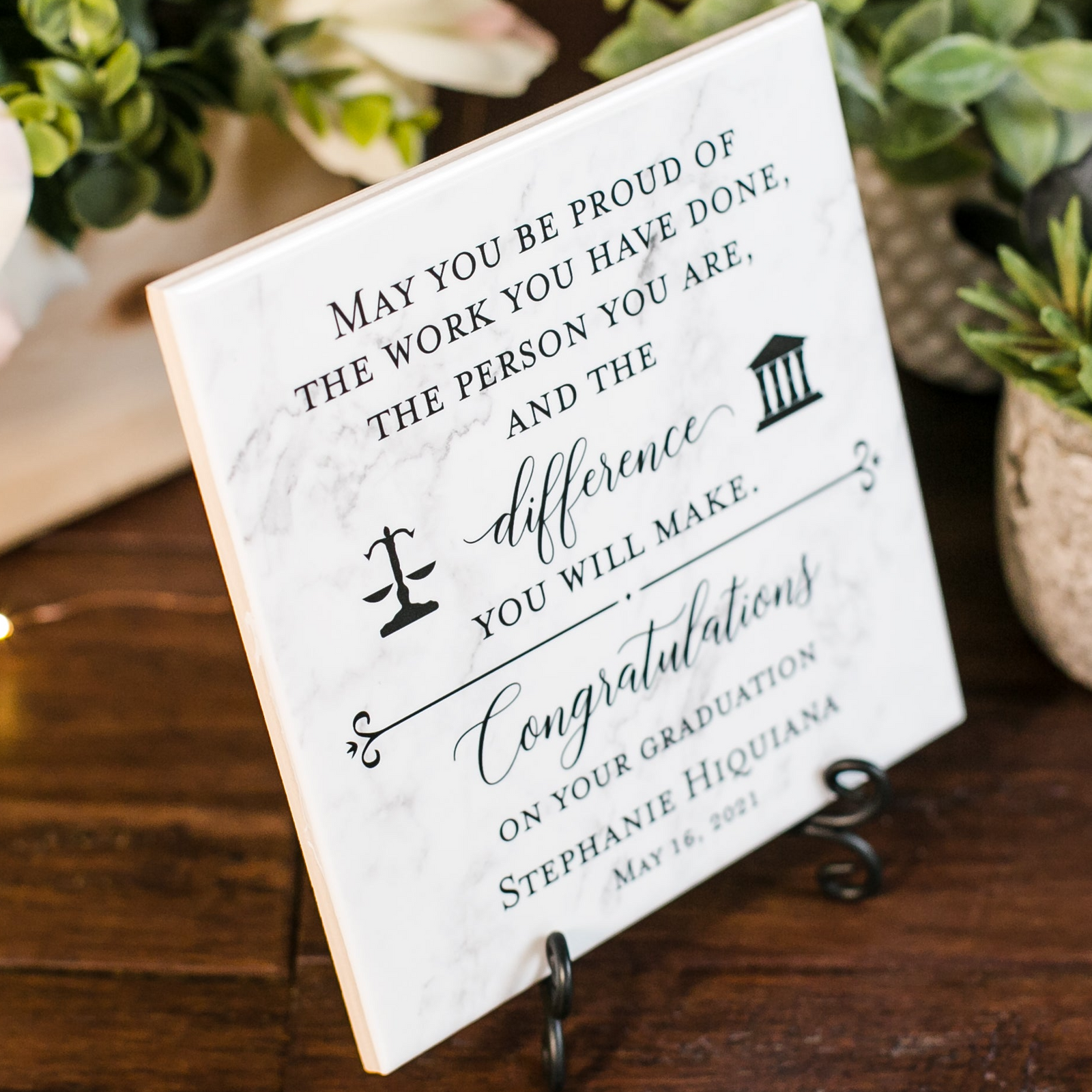 Law School Graduation Tile Sign Plaque With Stand