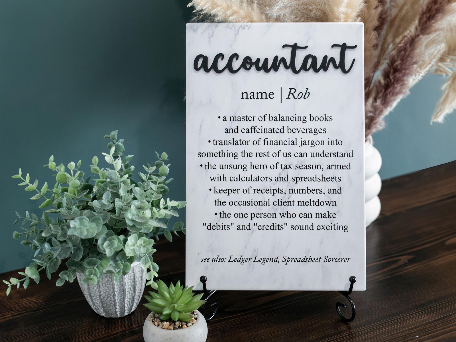 TP-3DACC 3D Accountant Ceramic Tile Plaque Gift From Boss, CPA, Office Decor Personalized Present With Name for Employees; Coworkers; Tax Wizard 2024