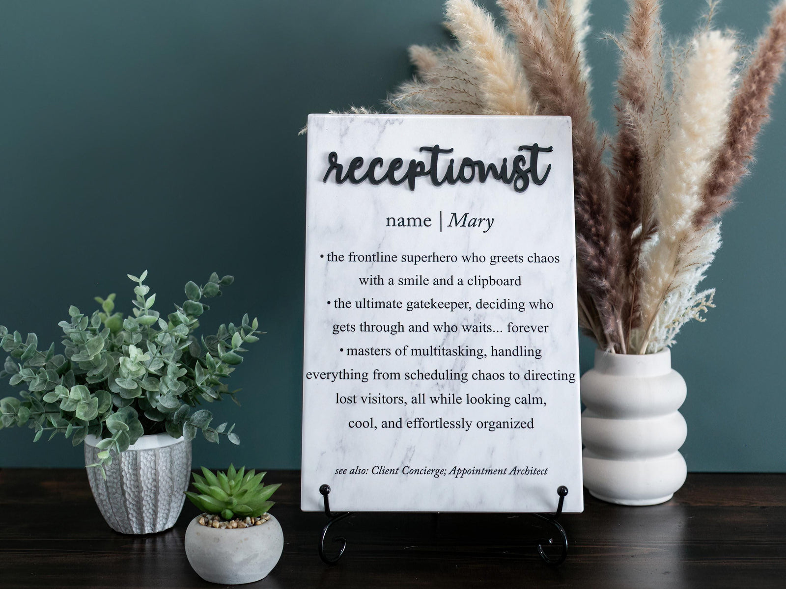 TP-3DRECE 3D Receptionist Appreciation Ceramic Tile Plaque Gift From Boss, Child to Teachers Aid, Co-worker Present Idea, Administrative Assistant