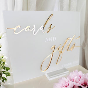 3D Cards And Gifts Acrylic Wedding Sign – Thank You Card Display With Frosted Perspex Table Sign