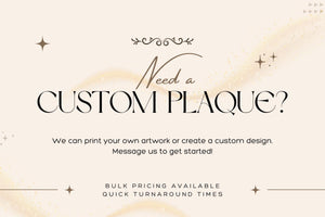 a wedding card with the words, need a custom plaque?