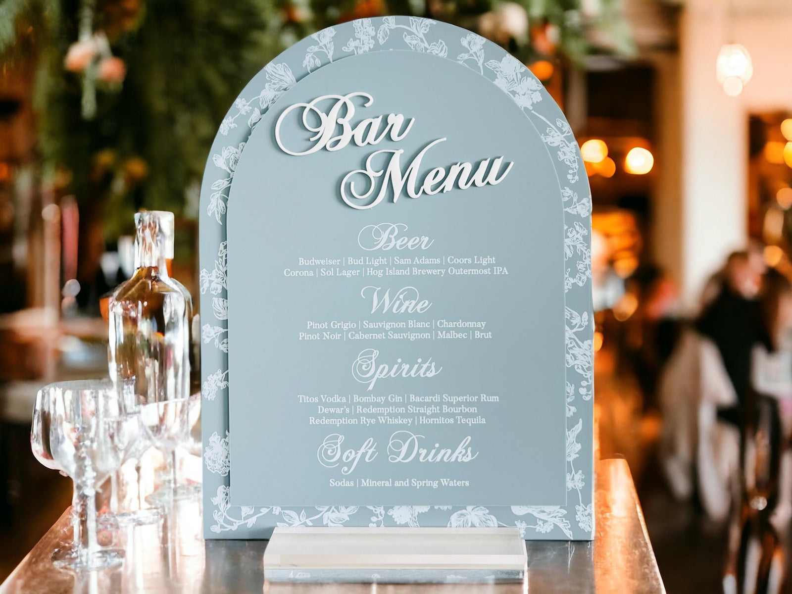 Bridal Shower Bar Sign - Elegant French Blue Chinoiserie Floral Toile Arch
