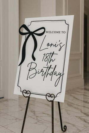 Acrylic Welcome Sign 3D Bow Chinoiserie Happy Birthday Party Milestone Signage