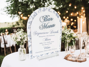 Bridal Shower Bar Sign - Elegant French Blue Chinoiserie Floral Toile Acrylic