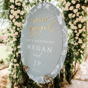 Engagement Party Sign - Elegant Oval Welcome Sign With Floral Toile Design