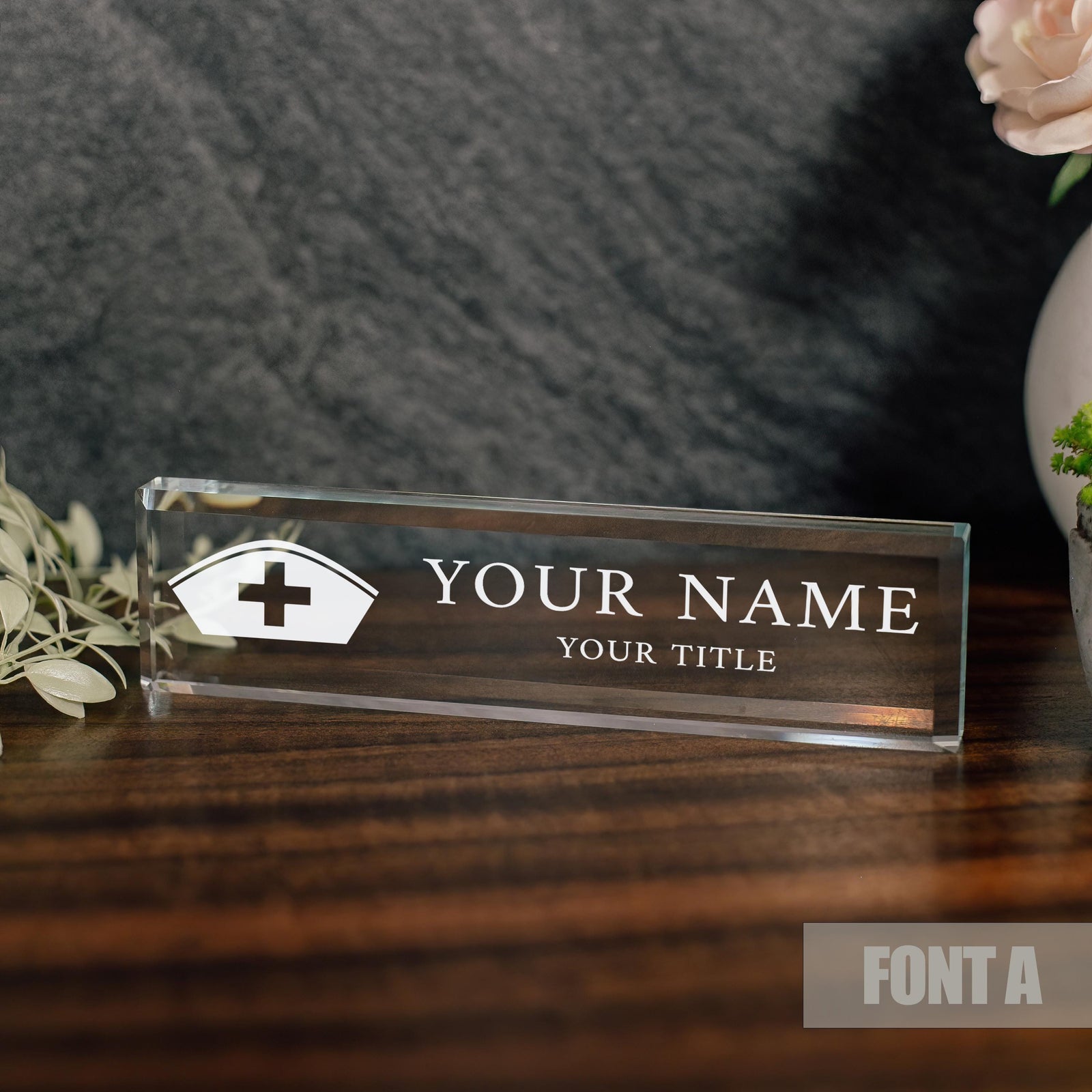 LPN, RN, Nurse Glass Office Desk Name Plate