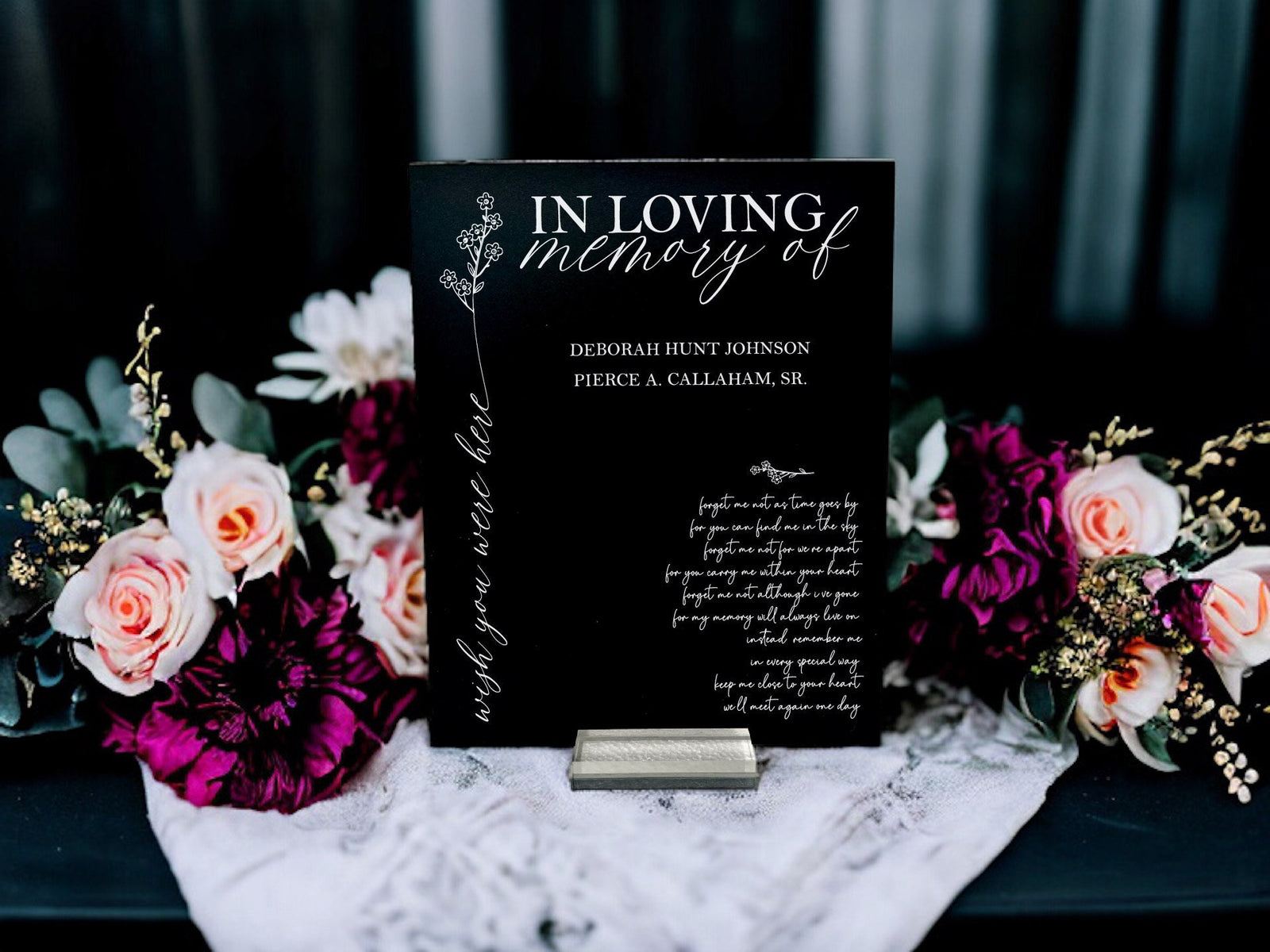 PERSONALIZE With Names of Loved Ones Forget Me Not Flowers Poem Wish You Were Here In Loving Memory Acrylic Wedding Memorial Heaven Sign