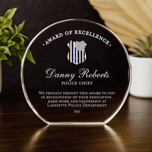Police Chief Award Crystal Plaque