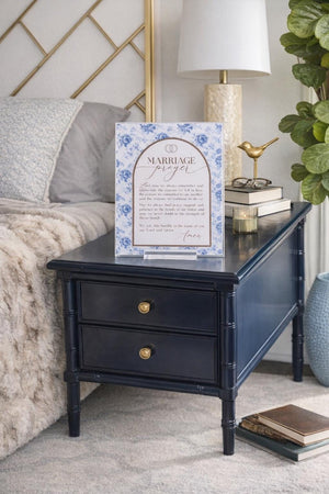 Marriage Prayer Sign - Blue Floral Acrylic Wedding Gift Plaque With Stand