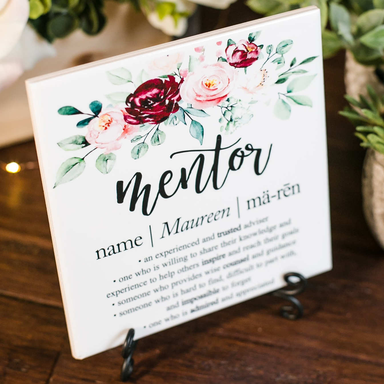 Mentor Definition Appreciation Floral Tile Sign