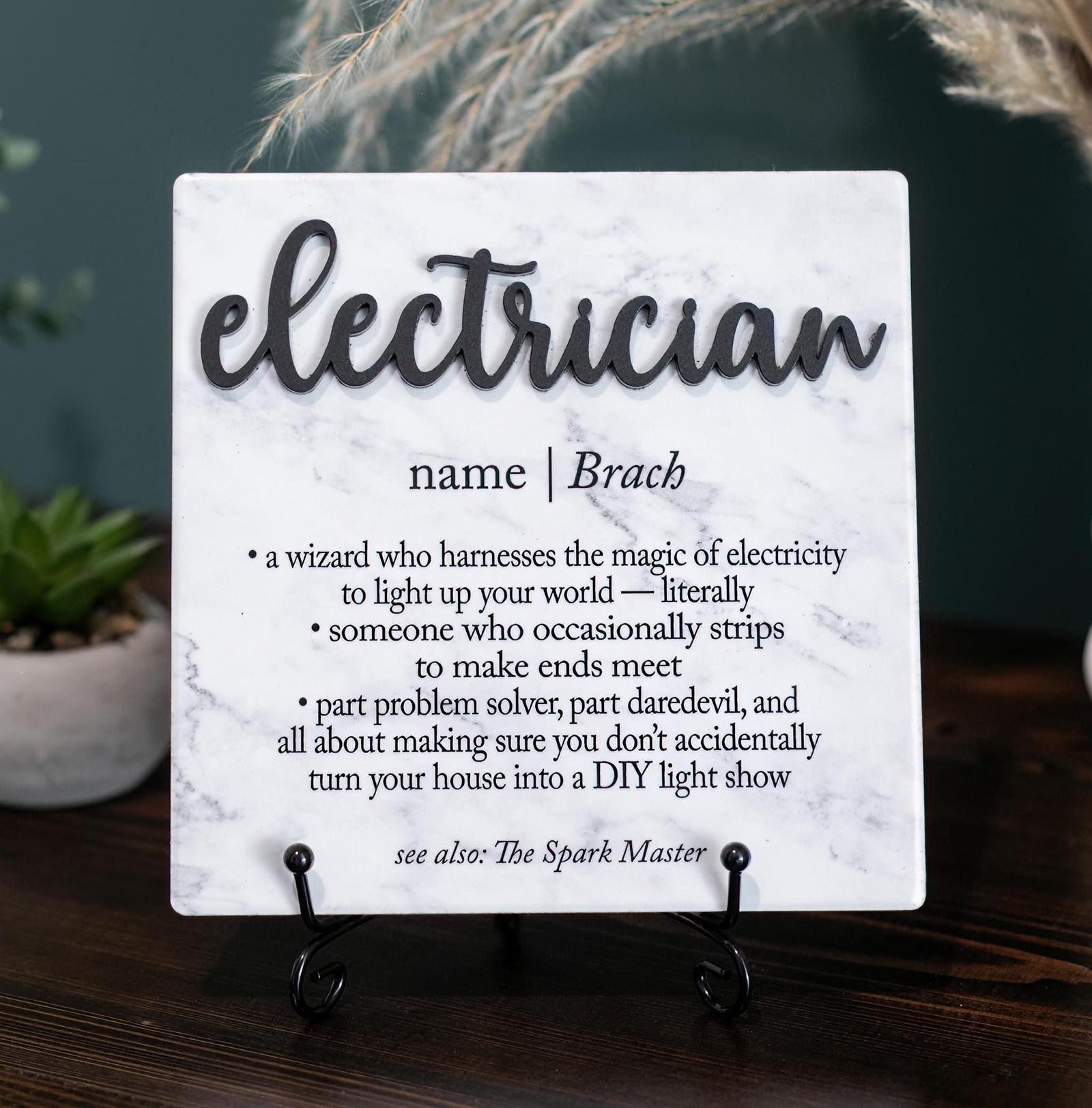 TP-3DELEC 3D Electrician Ceramic Tile Plaque Gift, Personalized Thank You Present From Contractor; Work Anniversary; Office Decor; Retirement 2024