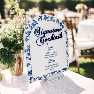 Bridal Shower Bar Sign - Elegant French Blue Chinoiserie Floral Toile Acrylic