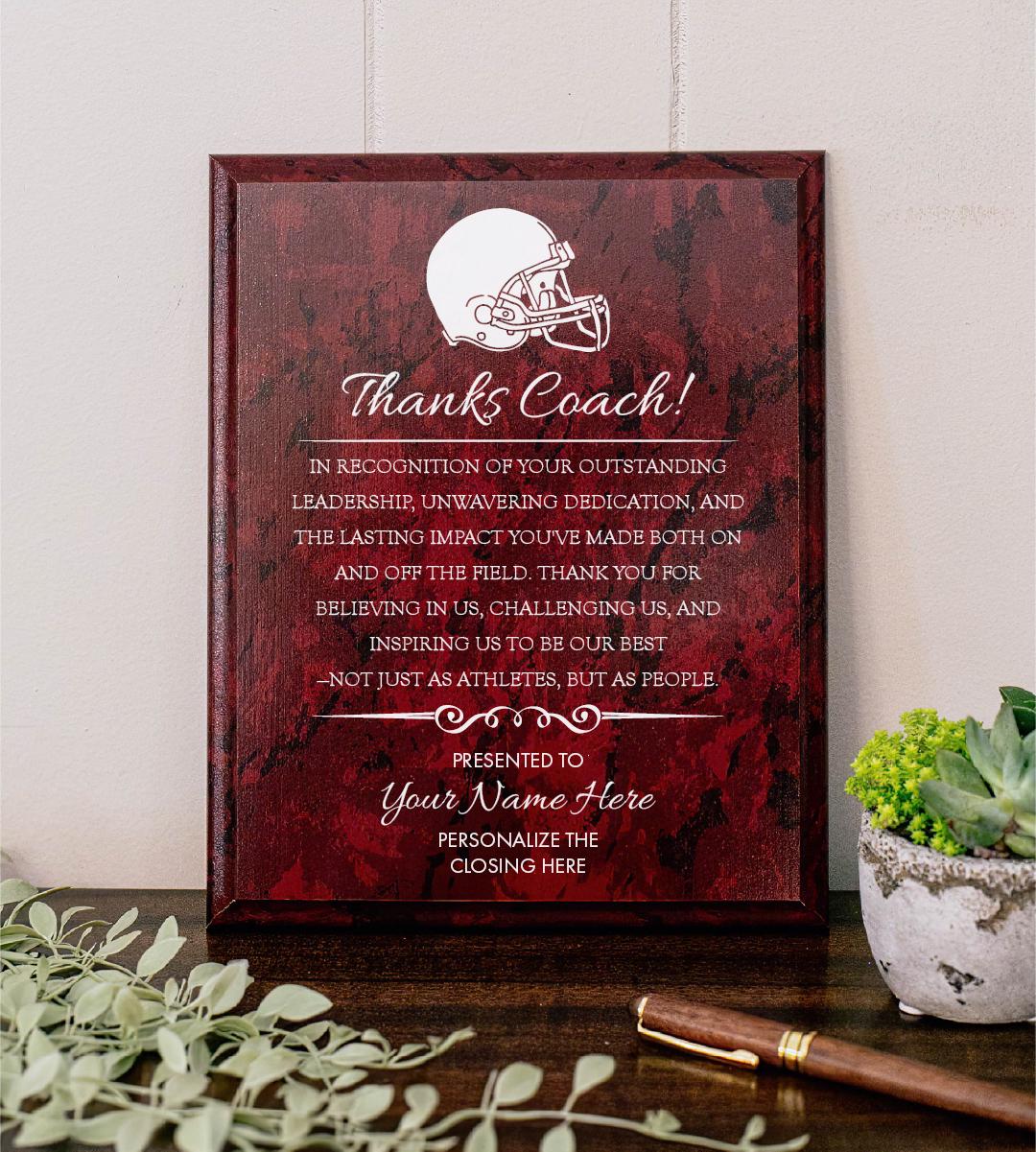FOOTBALL Coach Appreciation Award Varsity Sports Recognition Plaque