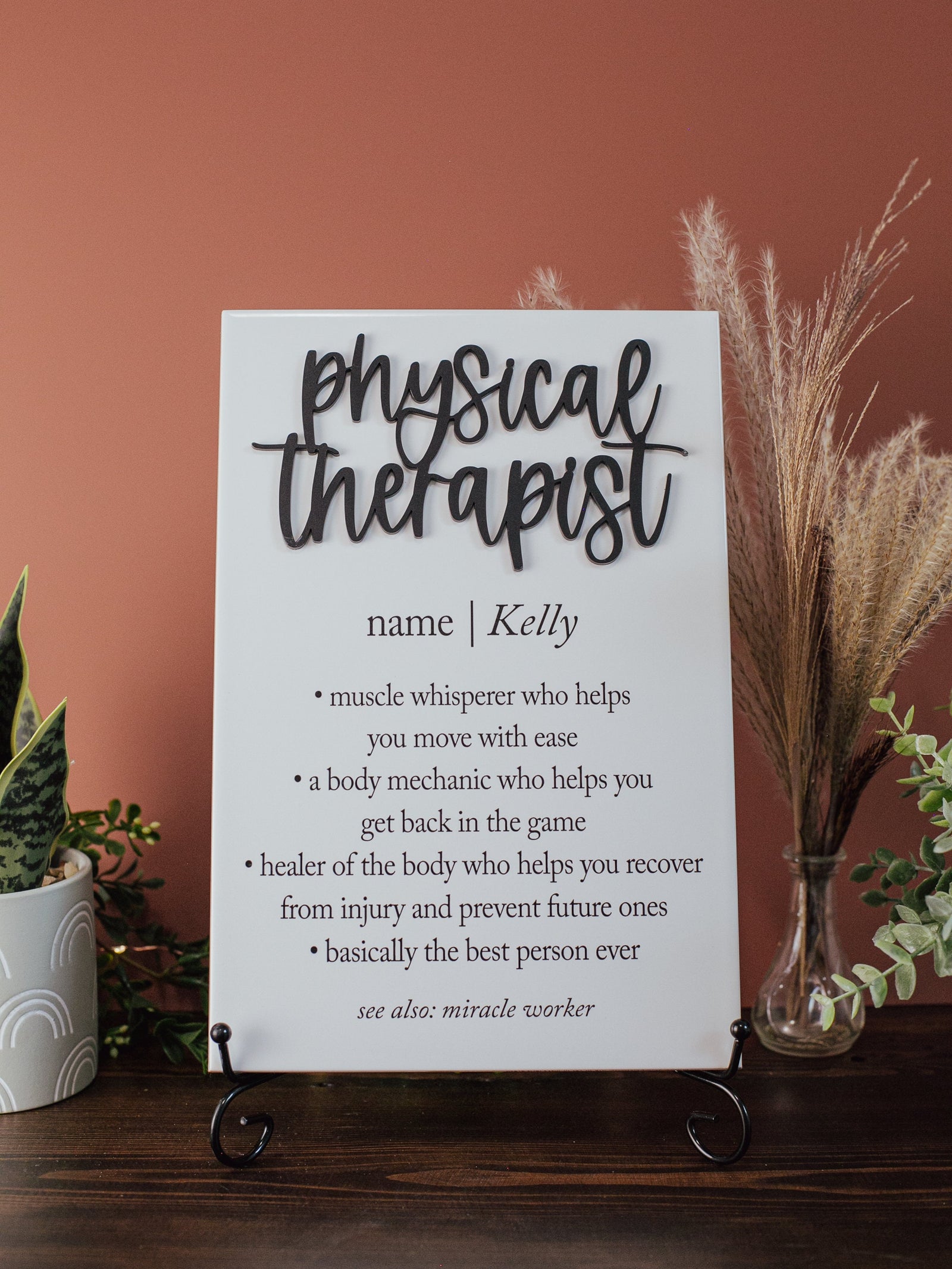 TP-3DPHT 3D Physical Therapist Ceramic Tile Plaque With Stand, Thank You Muscle Whisperer Sign, Personalized Changing Lives Every Day Gift, PT School