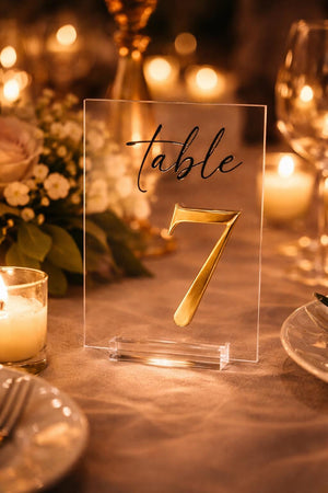 Acrylic Table Number Sign - Blush Gold Modern Calligraphy Wedding Decor
