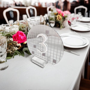 Retro Disco Wedding Table Numbers - Silver Mirror Acrylic Reception Decor