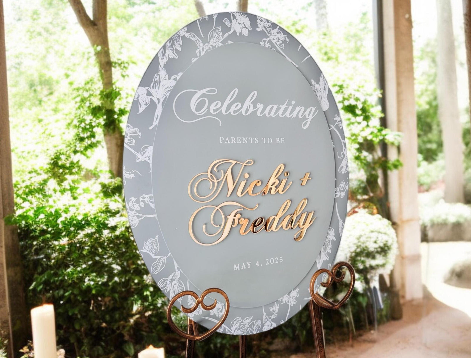 Oval Welcome Sign - Elegant Floral Toile Design for Bridal Shower or Wedding Reception