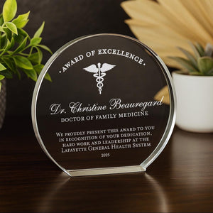 Crystal Doctor Award Of Excellence Plaque
