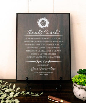VOLLEYBALL Coach Appreciation Award Varsity Sports Recognition Plaque