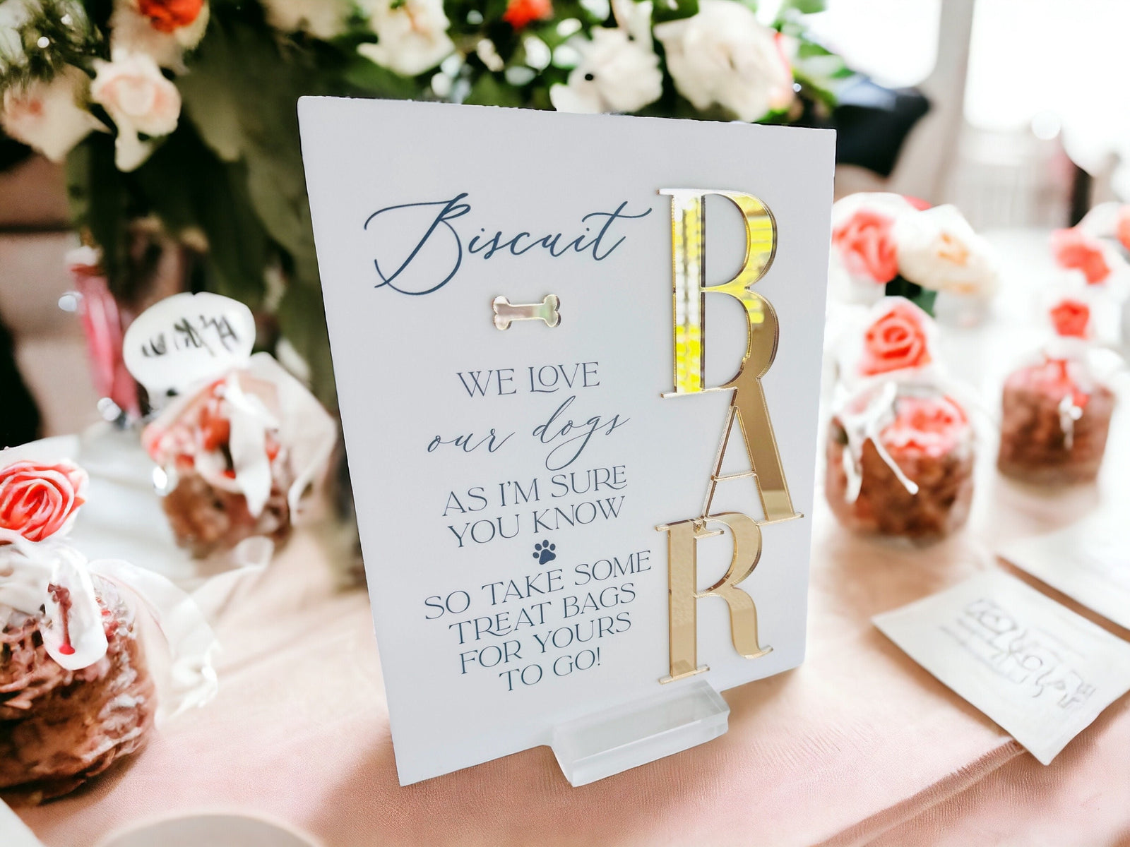 3D Biscuit Bar Dog Treats Favors Sign, Wedding Biscuit Bar Doggy Bag Treats, We Love Our Dogs Acrylic Sign, Pet Favor Please Take One