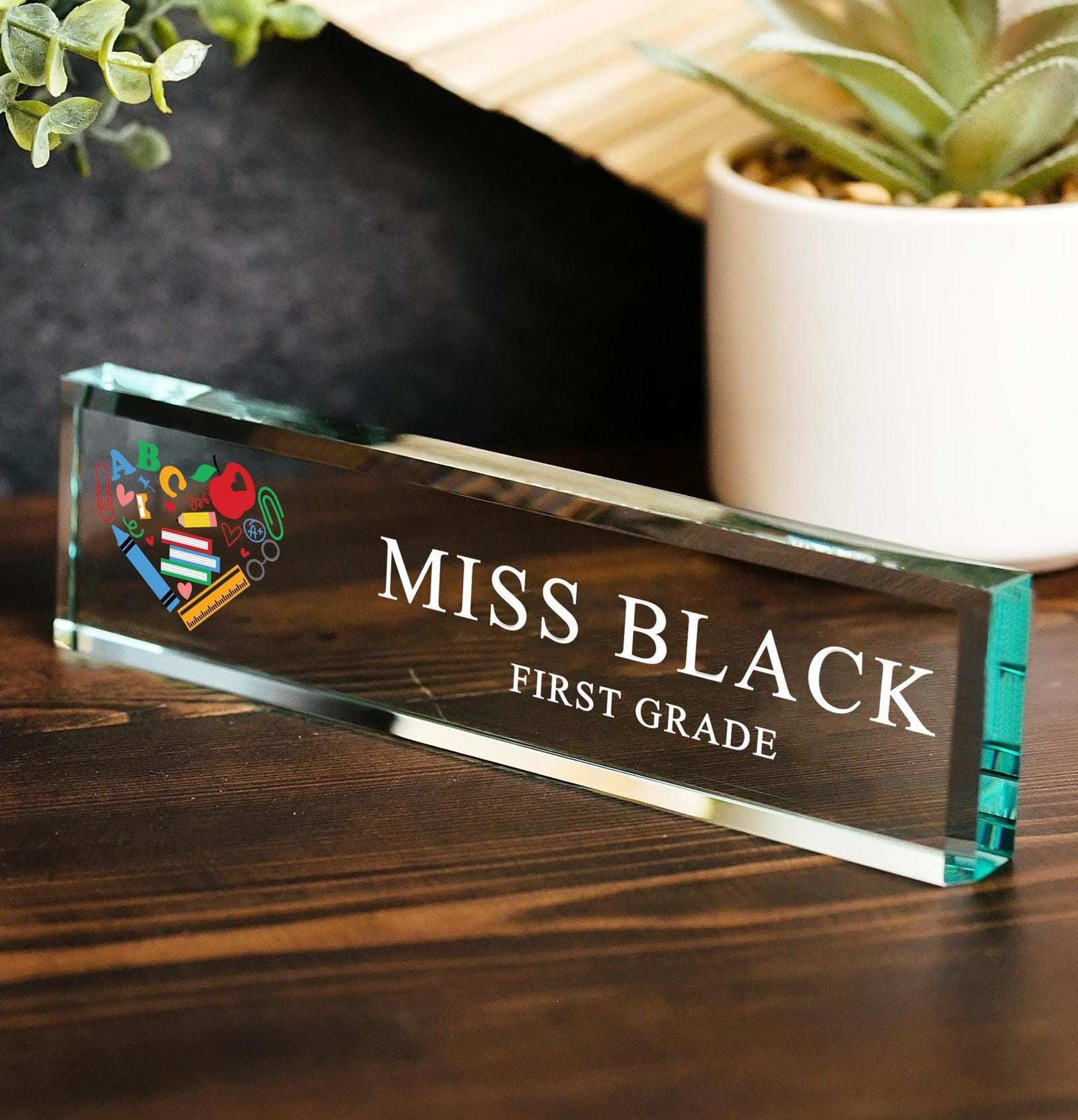 Teachers Week Glass Office Desk Name Plate, Headmaster Appreciation Gift, Assistant Principal Nameplate Gift From Administration GNP-TEAC