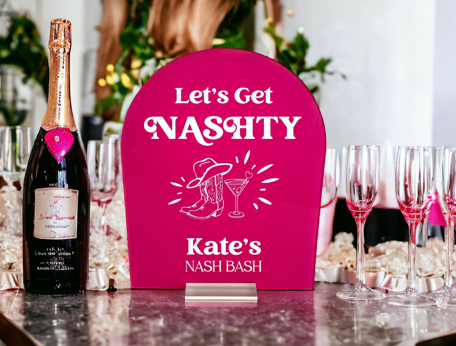 ARCH Let&#39;s Get Nashty Vintage Retro 70s Bachelorette Sign, Nashville Bachelorette Party 60s Groovy Hippie Acrylic Bach Welcome Lucite