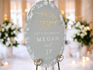 Engagement Party Sign - Elegant Oval Welcome Sign With Floral Toile Design