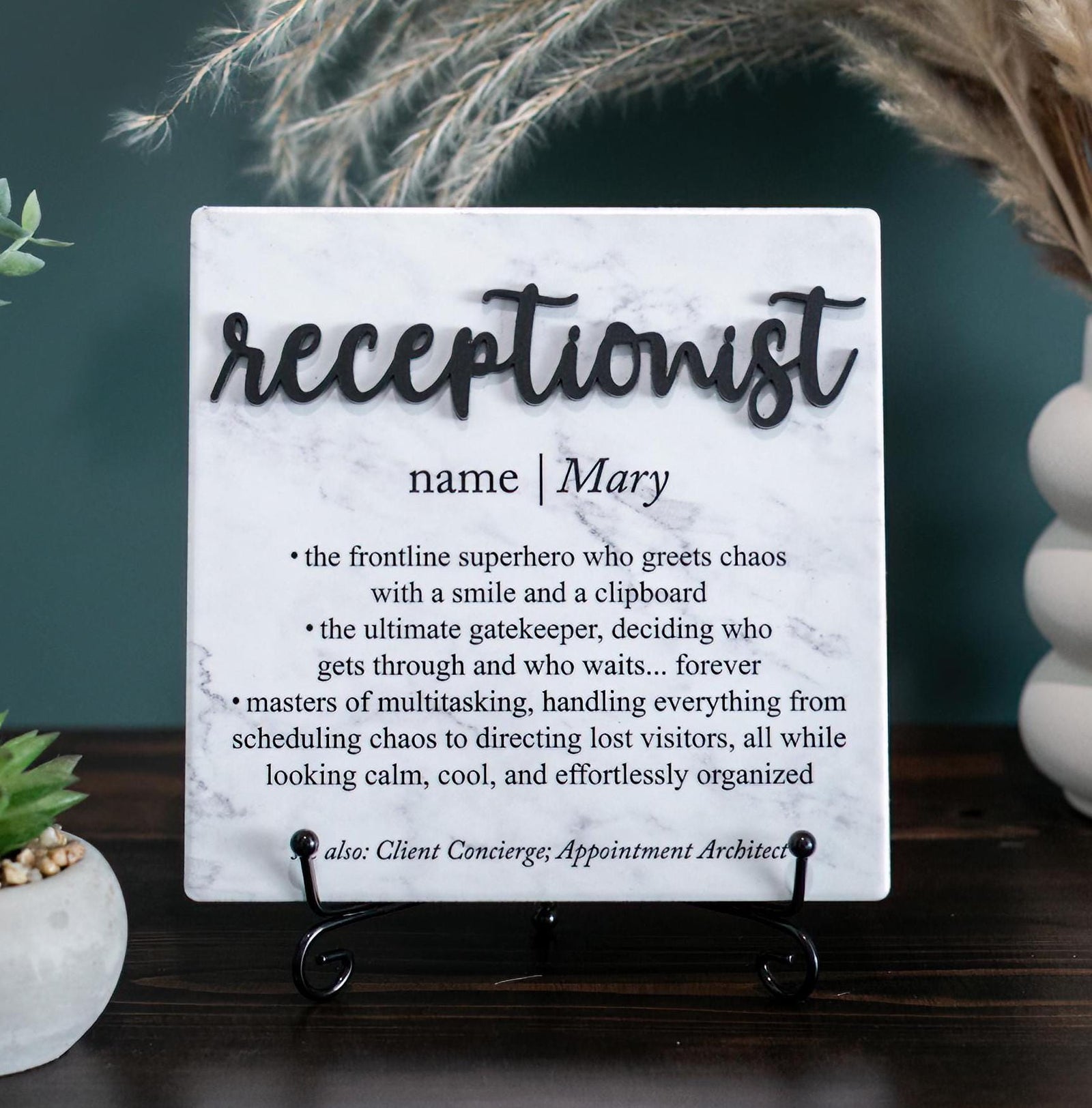 TP-3DRECE 3D Receptionist Appreciation Ceramic Tile Plaque Gift From Boss, Child to Teachers Aid, Co-worker Present Idea, Administrative Assistant