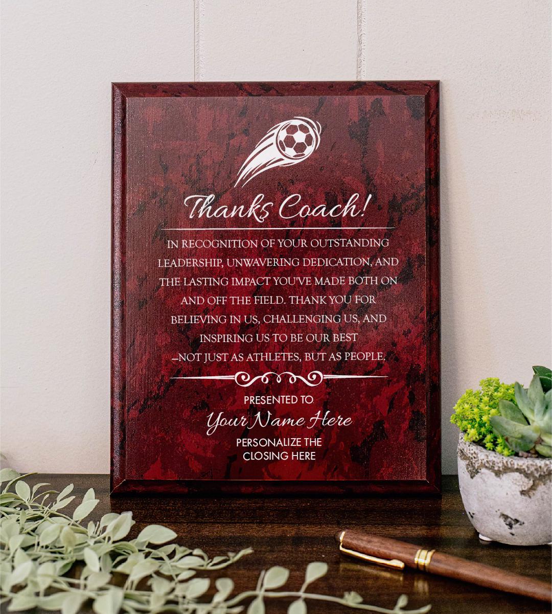 SOCCER Coach Appreciation Award Varsity Sports Recognition Plaque