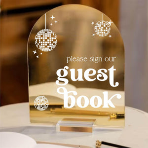 Gold Guestbook Sign Acrylic Wedding Arch Mirror Retro Disco Ball Decor