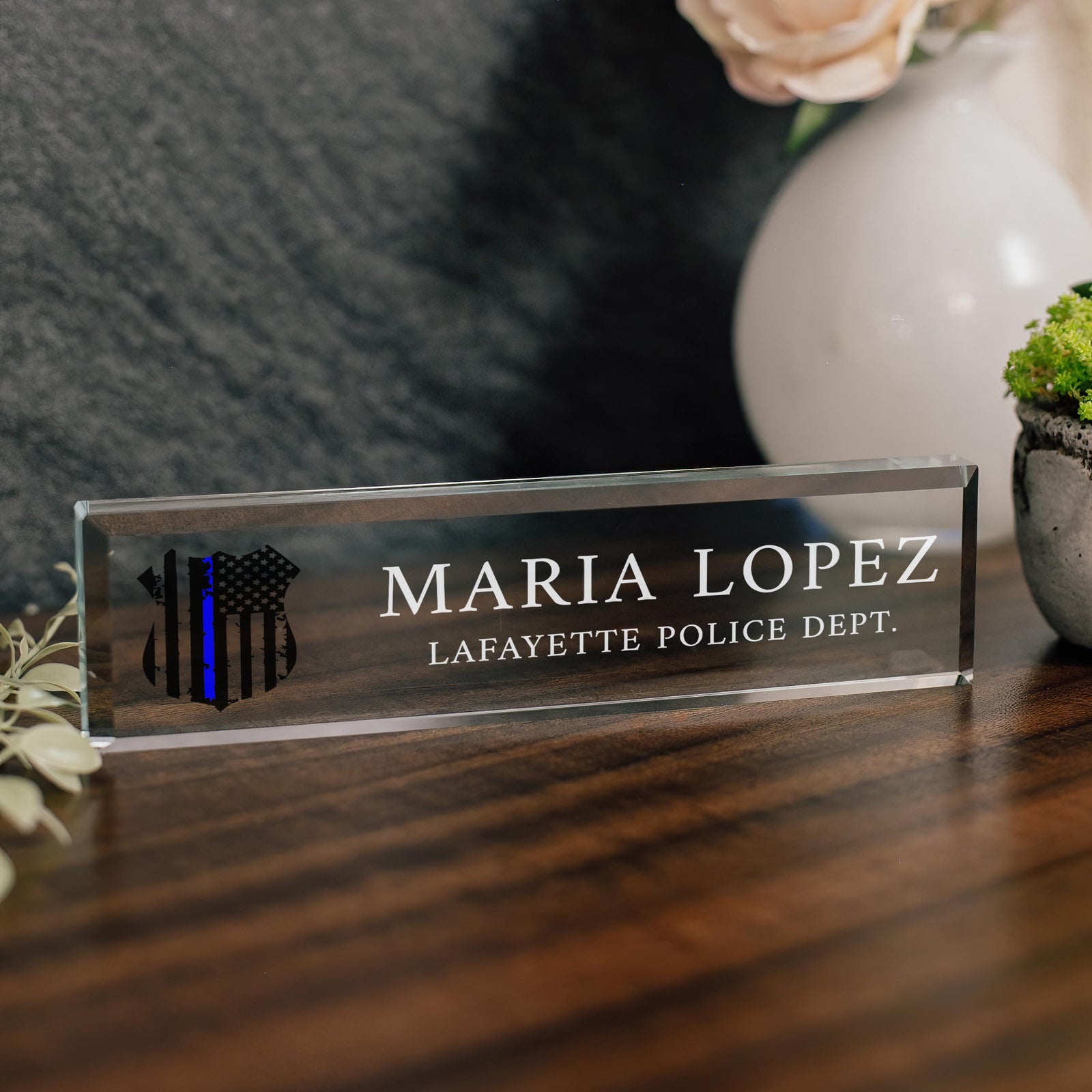 Police Officer Glass Office Desk Name Plate