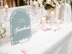 Please Sign Our Guestbook Blue Toile Floral Chinoiserie Bridal Shower or Wedding Reception Arch Sign, Luxury Elegant French Blue