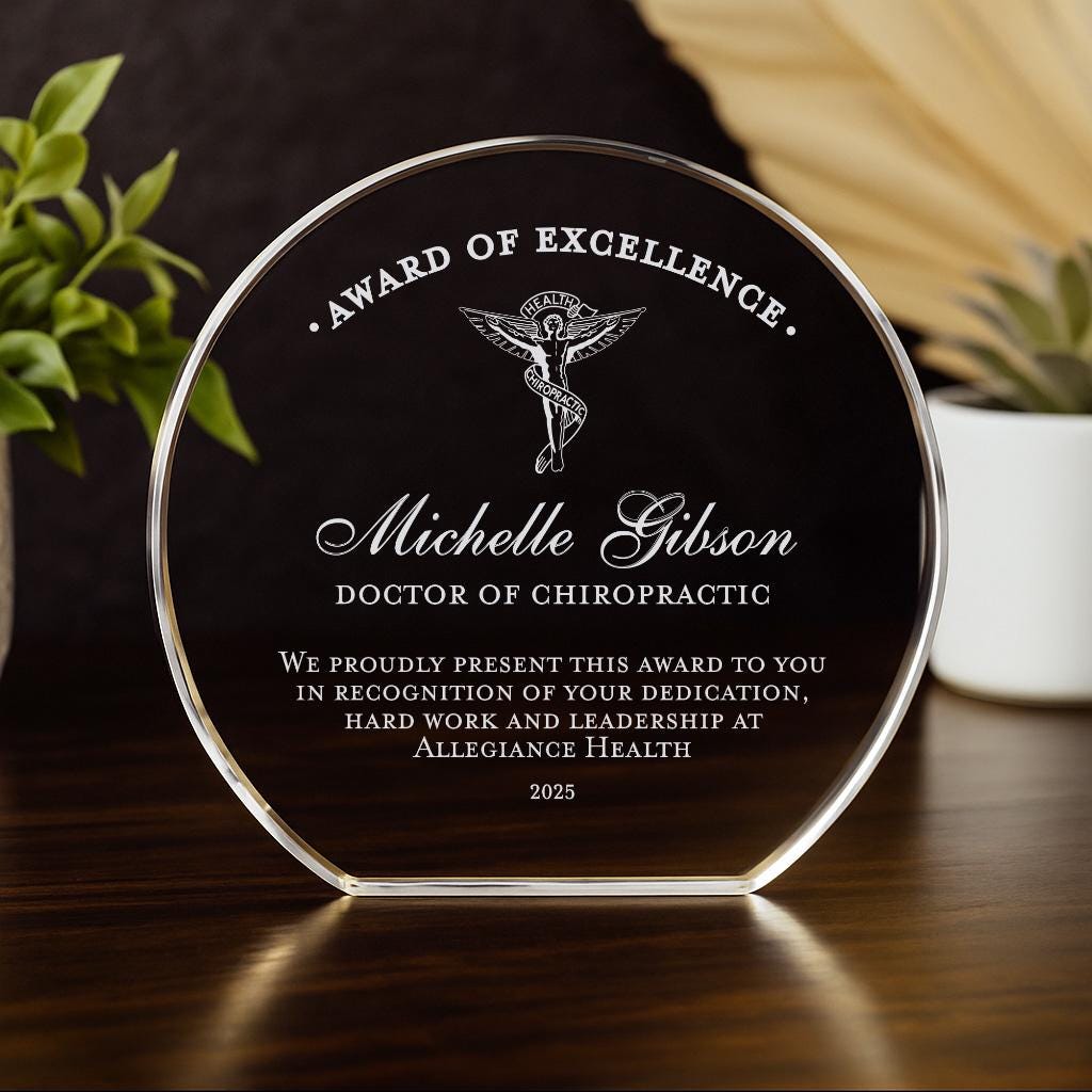 Chiropractor Crystal Award of Excellence Plaque