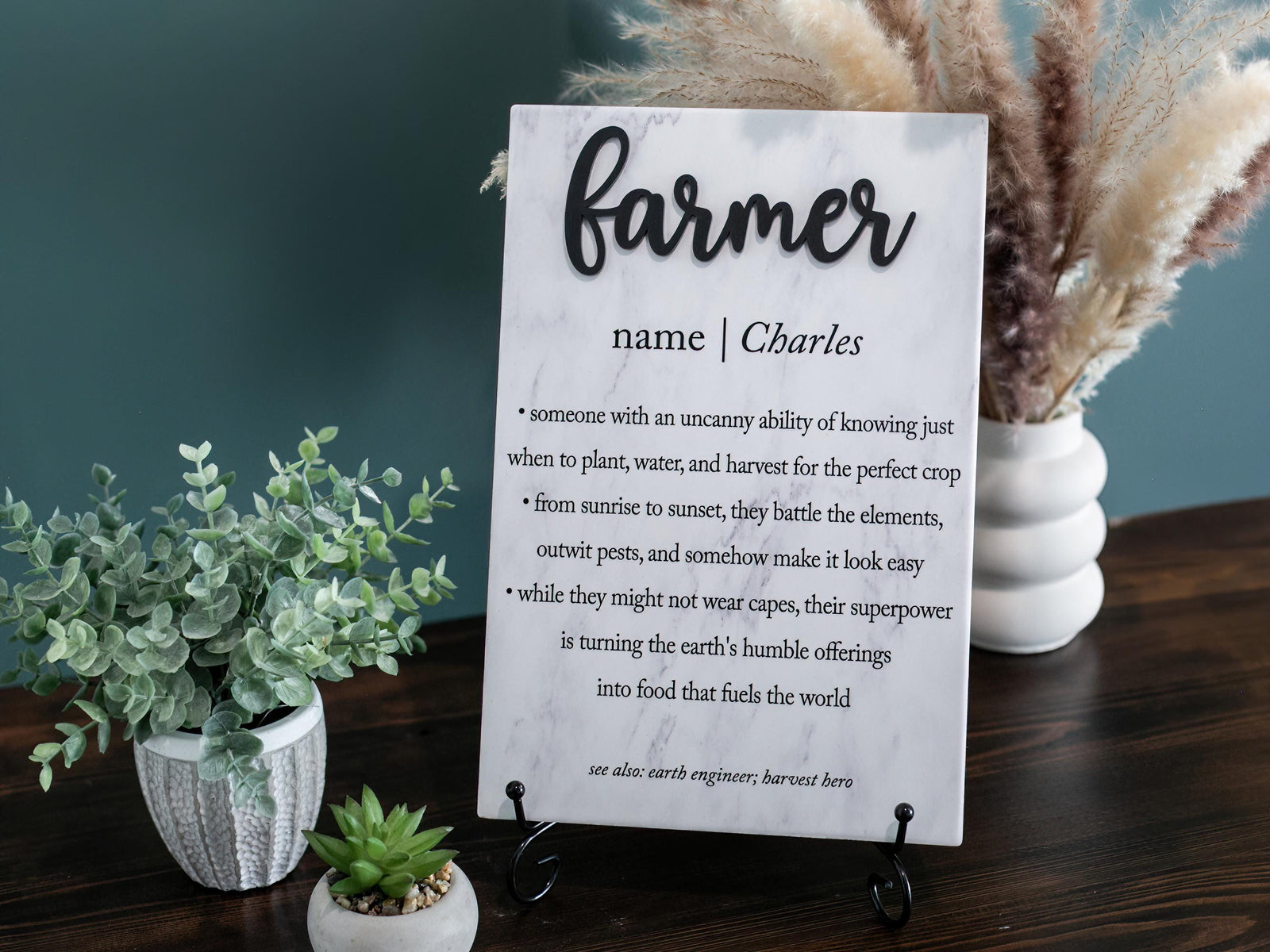 TP-3DFARM 3D Farmer Ceramic Tile Plaque Gift, Personalized Thank You Present For Dad or Grandpa; Work Anniversary Farm to Table Decor; Retirement 2024