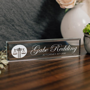 Attorney Glass Office Desk Name Plate