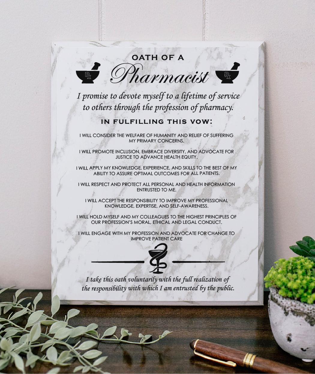 Oath of a Pharmacist Wood Plaque