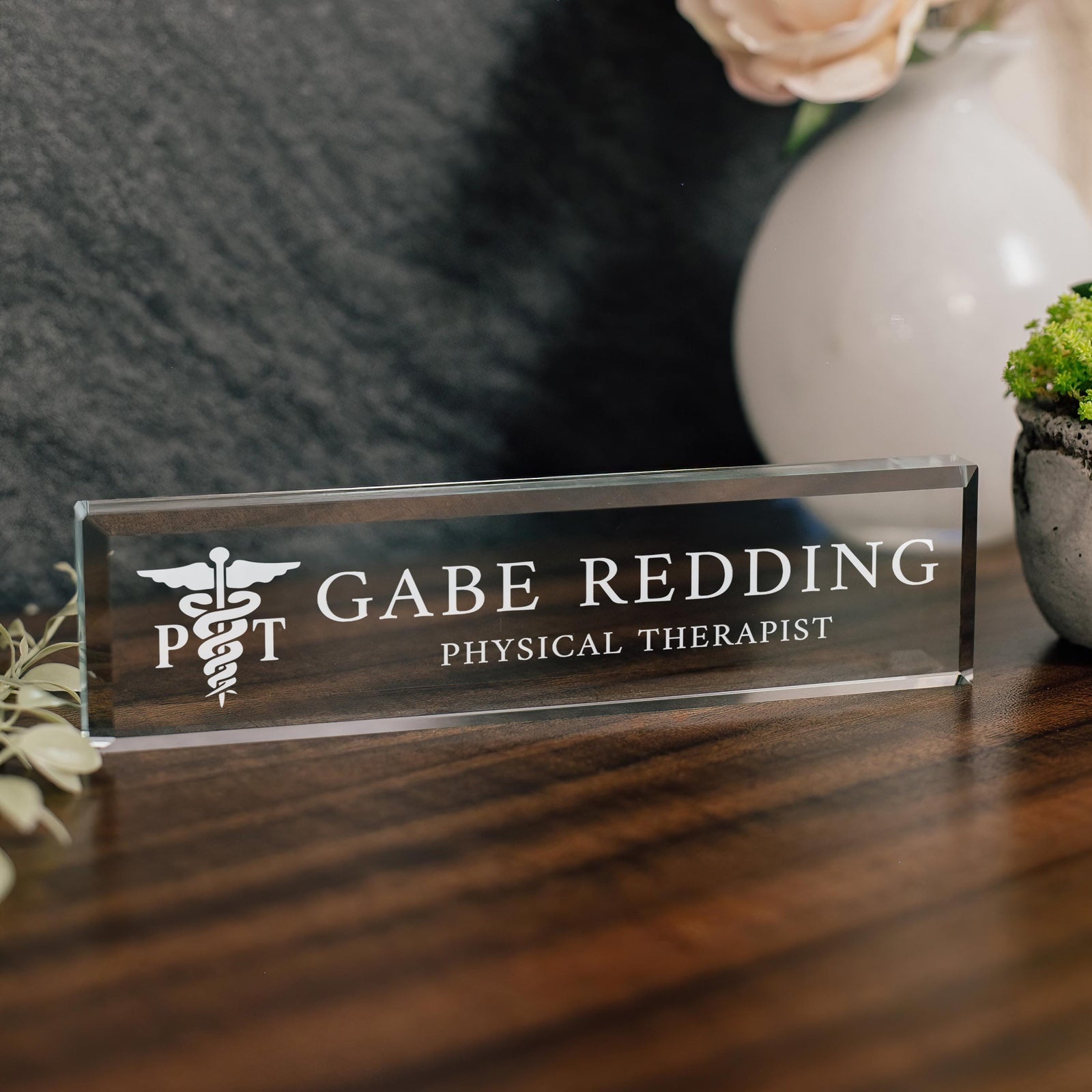 Physical Therapist Glass Office Desk Name Plate