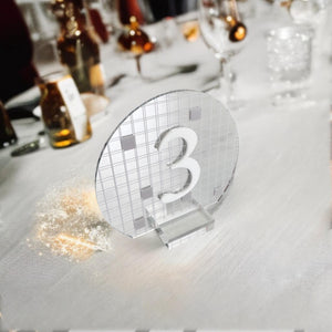 Retro Disco Wedding Table Numbers - Silver Mirror Acrylic Reception Decor
