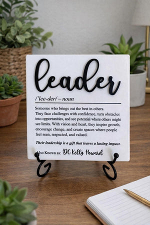 Leader Definition Plaque – Retirement Gift With Marble Finish And Stand
