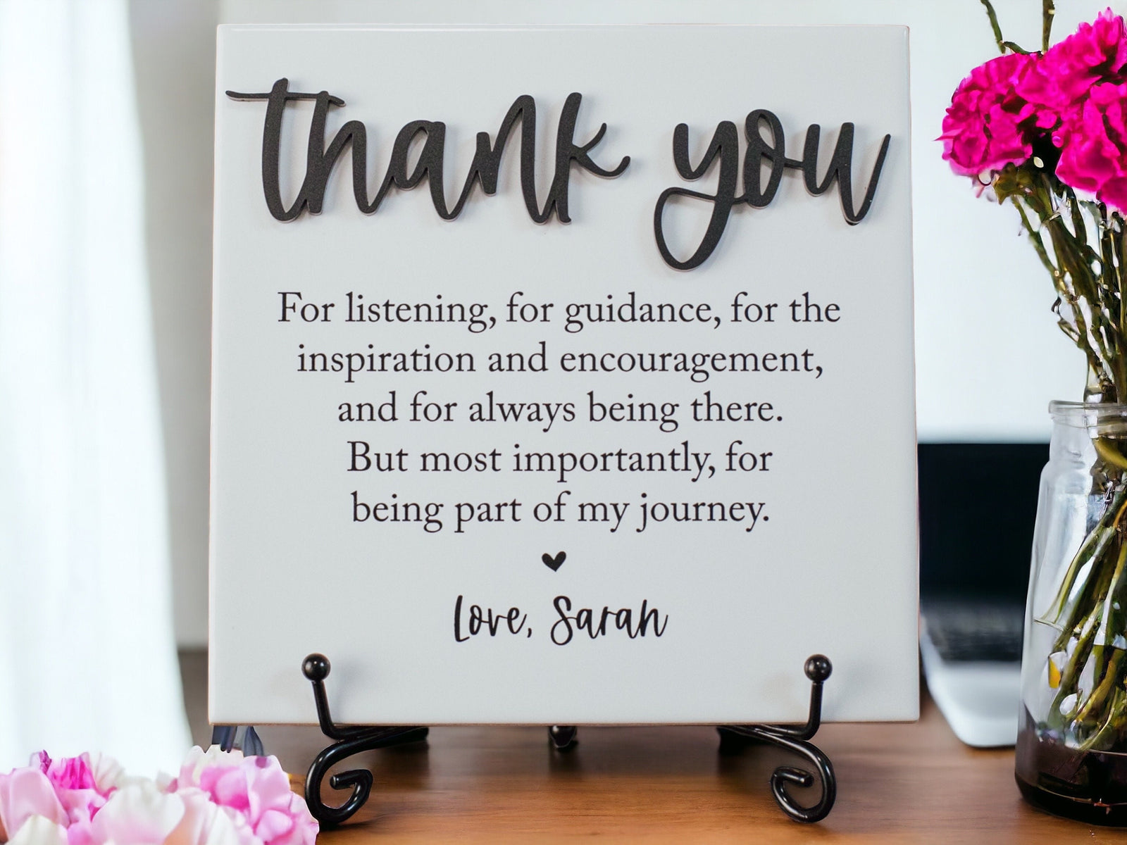 TP-3DTY 3D Custom Thank You Ceramic Tile Plaque With Stand, Thank You Mentor Sign, Boss Retirement Appreciation, Friend, Counselor, Coach, Adviser