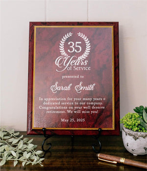 Marble Years Of Service Plaque
