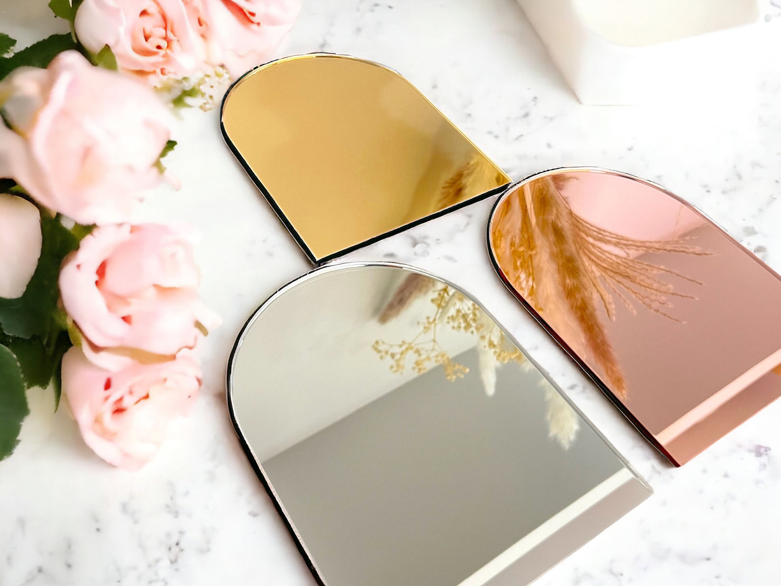 ARCH 4x6-11x14 Shaped Gold, Silver or Rose Gold Mirror Acrylic Blank Stock Sheet | DIY Perspex Blanks | Wholesale Craft Supply