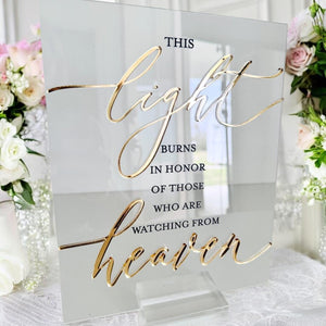 Wedding Memorial Sign Acrylic 3D Mirror This Light Burns In Loving Memory