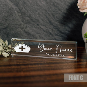 LPN, RN, Nurse Glass Office Desk Name Plate
