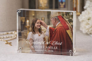 Personalized Baptism Confirmation First Communion Gift, Religious Acrylic Magnetic Photo Frame Block