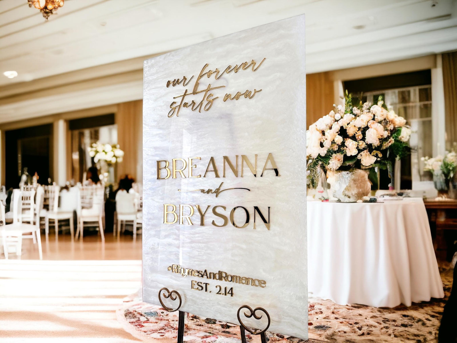 White PEARL Shimmer and GOLD 3D Mirror - Personalized With Your Wording 3DF1-ES3